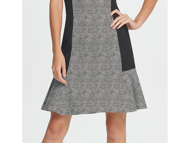 DKNY Women's Colorblock Millenium Flounce Shift Dress Black Size 2