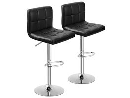 Set of 2 Bar Stools PU Leather Adjustable Barstool Low Back Swivel Pub Chairs Black - Black
