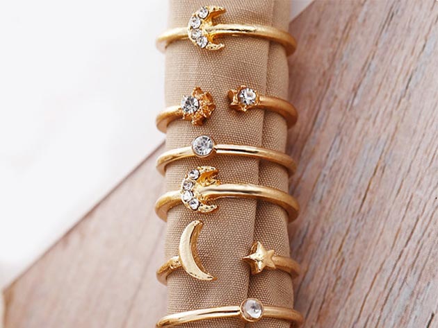 7-Piece Celestial Ring Set with Mini White Swarovski Crystals