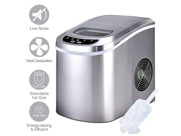 Costway Sliver Portable Compact Electric Ice Maker Machine Mini Cube 26lb/Day - Sliver