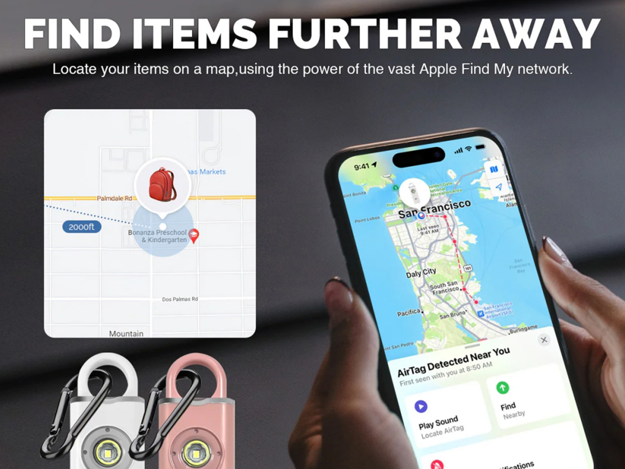 2-in-1 Personal Safety Alarm with Apple Find My Smart Tracking (White)