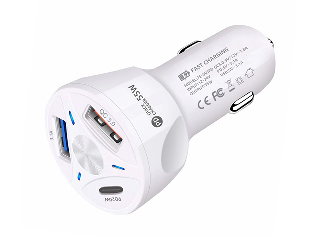 3-Port Fast USB-C Car Charger (White)