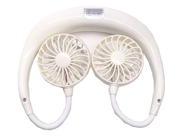 Beat The Heat Double Cool Cordless Mini Collar Fan (White)