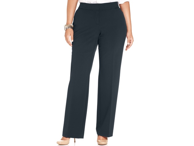 JM Collection Women's Petite Plus Size Curvy-Fit Straight-Leg Pants Navy Size 28 WP