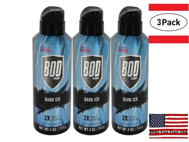 3 Pack Bod Man Dark Ice by Parfums De Coeur Body Spray 4 oz for Men