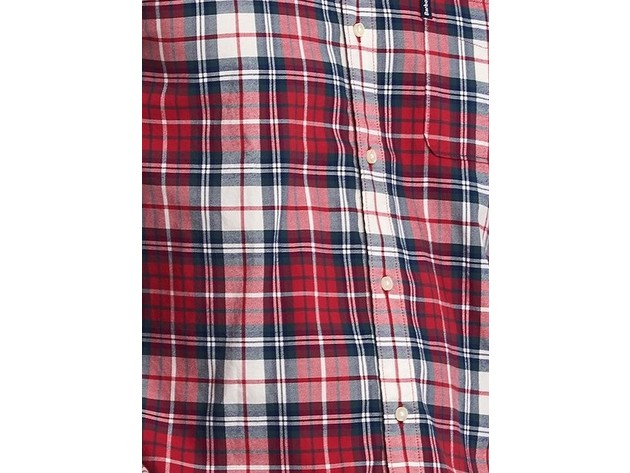 Barbour Men's Highland Check 10 Tailored Fit Button-Down Cotton Shirt Red Size Large