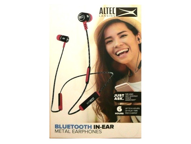 Altec MZX-148 Lansing Wireless Metal In-Ear Headphones with Integrated Microphone, Red/Black (New Open Box)