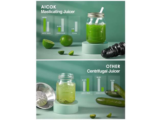 AICOK Slow Masticating juicer Extractor, Cold Press Juicer Machine, Quiet Motor, Reverse Function, High Juice Yield, BAP Free, Galaxy Grey