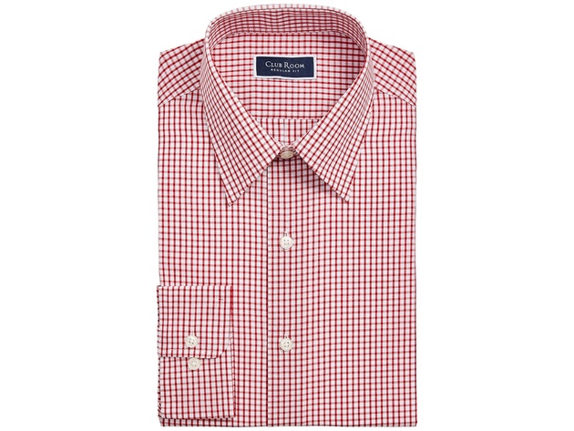 Club Room Men's Regular-Fit Check Dress Shirt White Red Size 17.5x34-35 ...