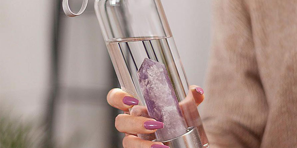 Pure Essence Natural Stone-Infused Water Bottle (Rose Quartz)