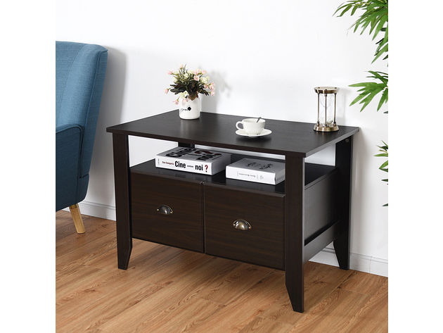 Costway Multi-function Lateral File Cabinet Coffee Table TV Stand Retro Furni W/2 Drawer