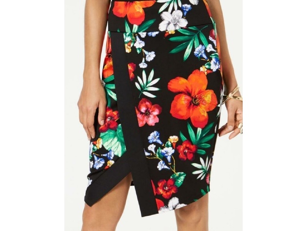 Thalia Sodi Women's Printed Floral Scuba Skirt Black Size  Extra Small