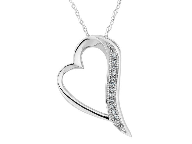 Accent Diamond 1/20 Carat (ctw I2-I3, I-J) Heart Pendant Necklace in 10K White Gold with Chain