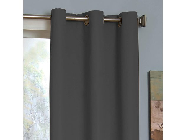 Eclipse Microfiber Blackout Grommet Top Darkening Window Single Curtain Panel, 42 Inches x 63 Inches, Smoke