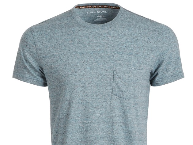 Sun + Stone Men's Devin Contrast Chain Stitch T-Shirt,Navy Size Medium