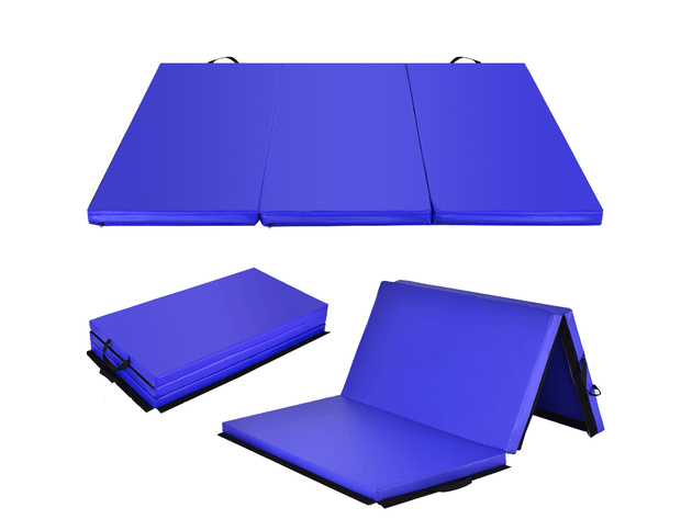 Costway 6'x 4' Tri-Fold Gymnastics Mat Yoga Thick Folding Gym Blue