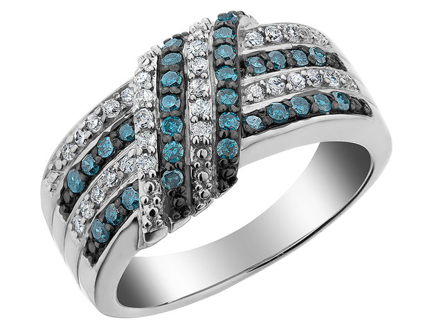 White and Blue Diamond Ring 1/2 Carat (ctw) in Sterling Silver - 9