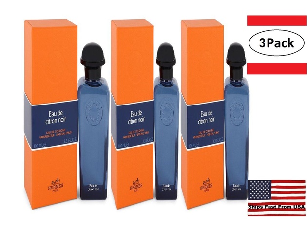 3 Pack Eau De Citron Noir by Hermes Eau De Cologne Spray 3.3 oz for Men