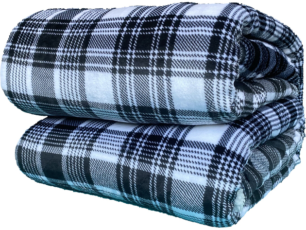 Spyder Sherpa Lined Flannel Ultra Plush Bed Blanket Interwoven Strength - King 90"x102" Black+White