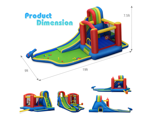 Costway Inflatable Kid Bounce House Slide Climbing Splash Pool Jumping Castle