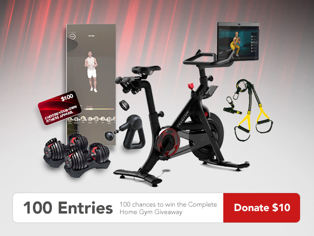 100 Entries to Win the Complete Home Gym Giveaway Ft. Peloton & Donate to Charity