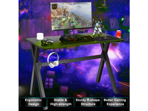 Costway Gaming Desk Computer Desk Table w/Cup Holder & Headphone Hook Gamer Workstation - as the picture shows