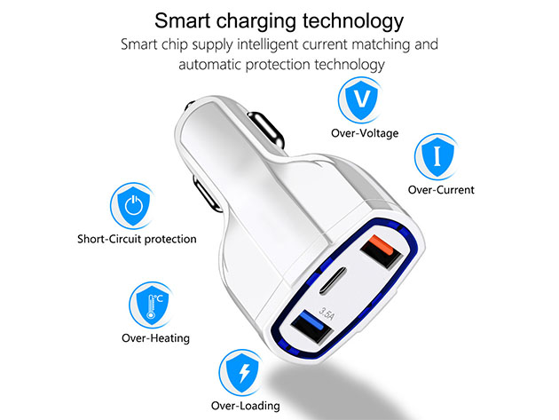 3.0 Car Charger Adapter (White/3-Port)