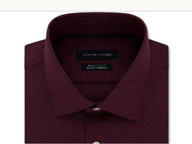 Tommy Hilfiger Men's Slim-Fit Non-Iron Performance Stretch Check Dress Shirt Red Size 34-35