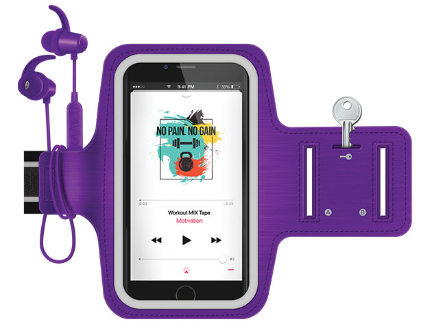 ActiveGear Wireless Earphones + Sports Armband Set (Purple)