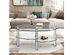 Costway Tempered Glass Oval Side Coffee Table Shelf Chrome Base Living Room Clear - Clear
