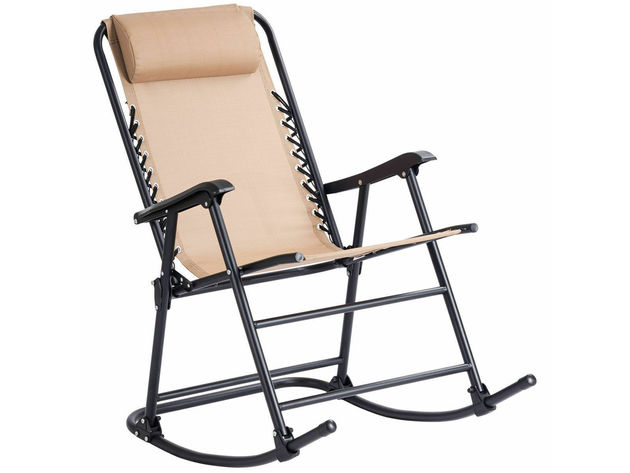 Costway Folding Rocking Chair Porch Patio Indoor Foldable Rocker Seat With Headrest Brown