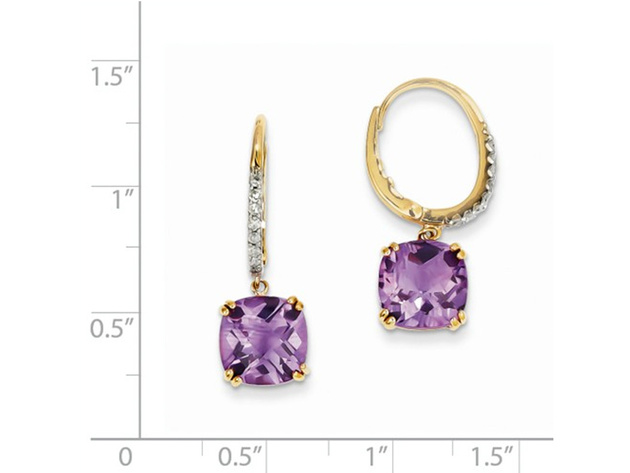 14K Yellow Gold Amethyst Dangle Drop Leverback Earrings 7 Carat (ctw)