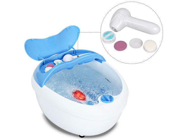 Foot Spa Bath Massager Bubble Vibration Red Light Rollers Handheld Foot Cleaner - Blue