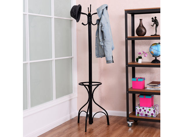 Costway Metal Coat Rack Hat Stand Tree Hanger Hall Umbrella Holder Hooks  Black