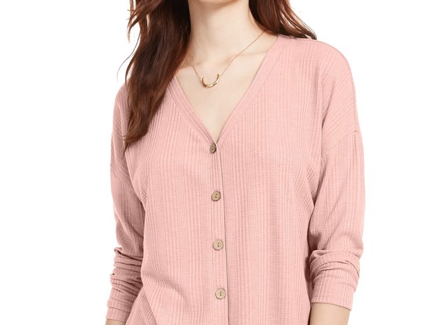Pink Rose Hippie Rose Juniors' Tie-Front Button-Up Top Pink Size Small
