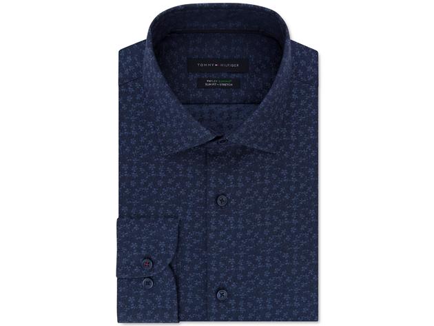 Tommy Hilfiger Men's Thflex Floral-print Supima Cotton Dress Shirt Size 17.5x34-35