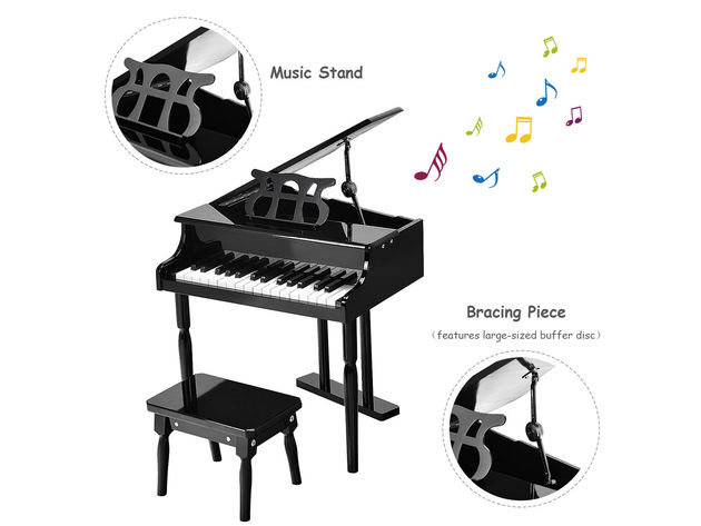 Childs 30 Key Toy Grand Baby Piano w/ Kids Bench Wood Black
