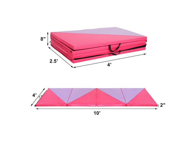 Costway 4'x10'x2" Thick Folding Panel Gymnastics Mat Gym - Pink/Purple