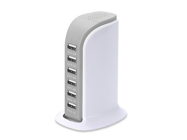 6-Port USB Charging Station (Silver)