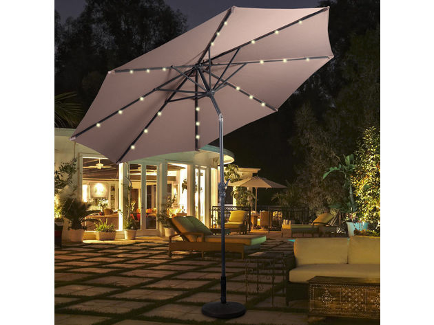 Costway 10ft Patio Solar Umbrella LED Patio Market Steel Tilt w/ Crank Outdoor Tan