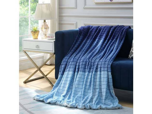 Ombre Flannel Reversible Jacquard Throw Navy