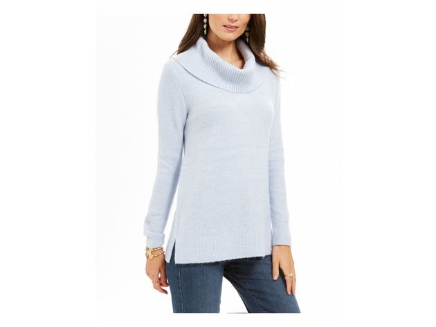 Style & Co Women's Lurex Cowl-Neck Sweater Light Blue Size Large