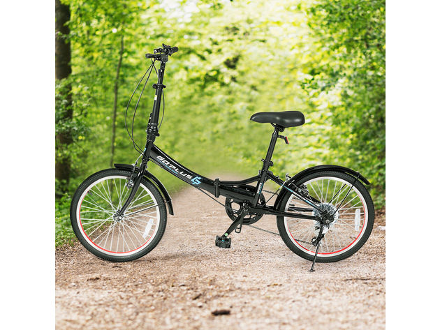 Goplus 20'' Lightweight Adult Folding Bicycle Bike w/ 7-Speed Drivetrain Dual V-Brakes - Black