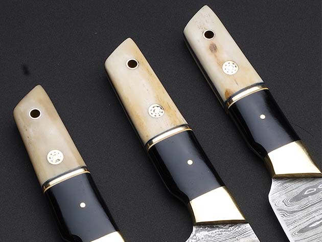 5-Piece Damascus Chef Knife Set with Black Buffalo Horn + Bone Scales