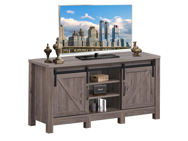 Costway TV Stand Sliding Barn Door Entertainment Center for TV's up to 55'' with Storage - Deep Taupe