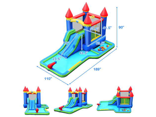 Costway Inflatable Castle Bouncer Bounce House Slide Water Park BallPit with 580W Blower