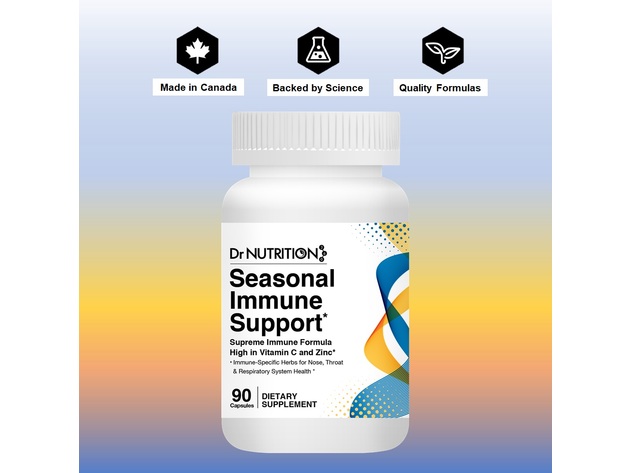 Dr Nutrition 360 Seasonal Immune Support, High in Vitamin C and Zinc, 90 Capsules, 1 Month Supply Dietary Supplement