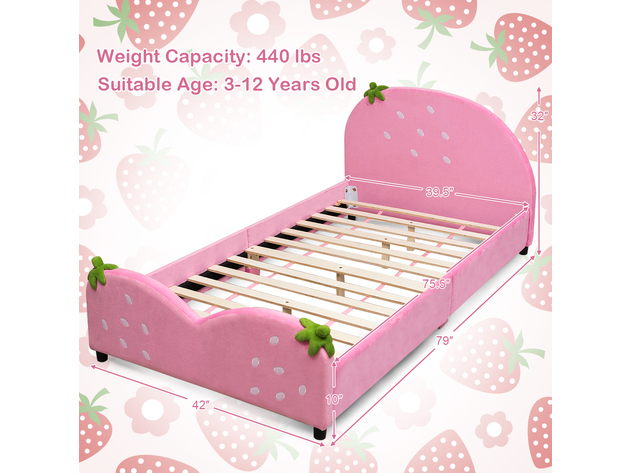 Costway Kids Children Upholstered Platform Toddler Bed Bedroom Furniture Berry Pattern - Pink