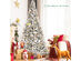 Costway 8ft Snow Flocked Hinged Christmas Tree w/ Berries & Poinsettia Flowers - White