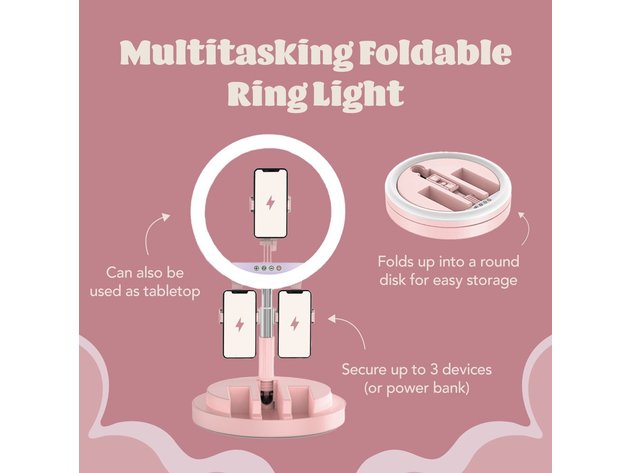 Multitasking Foldable Ring Light (3 Phone Holders) Ink Black
